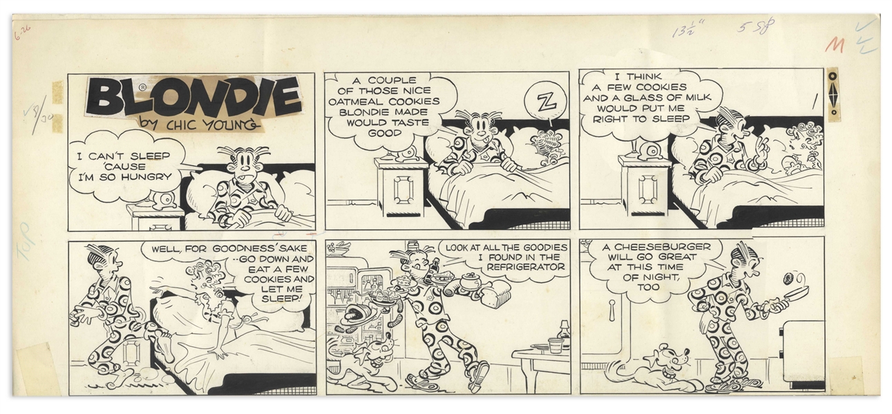 Chic Young Hand-Drawn ''Blondie'' Sunday Comic Strip From 1970 -- Blondie Talks to the Reader About Dagwood's Midnight Snack Habit in This Special Strip